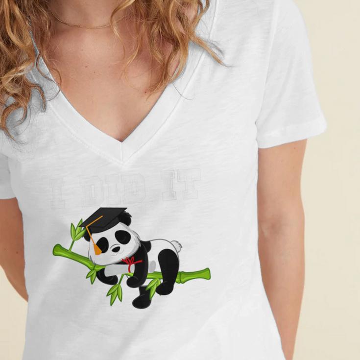I Did It Kawaii Panda With Graduation Cap Diploma Women's Jersey Short Sleeve Deep V-Neck Tshirt