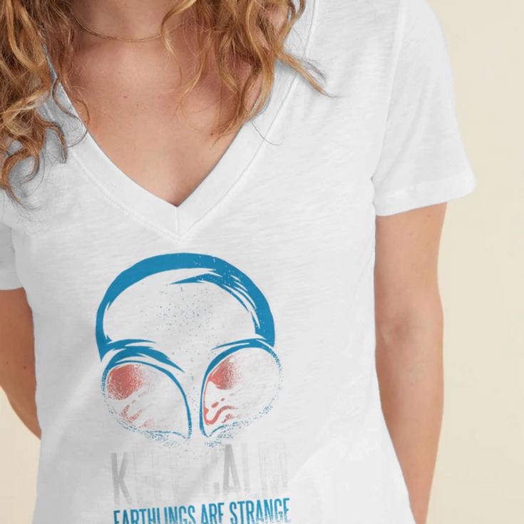 Keep Calm Earthlings Are Strange Alien Introvert Raglan Baseball Tee Women's Jersey Short Sleeve Deep V-Neck Tshirt