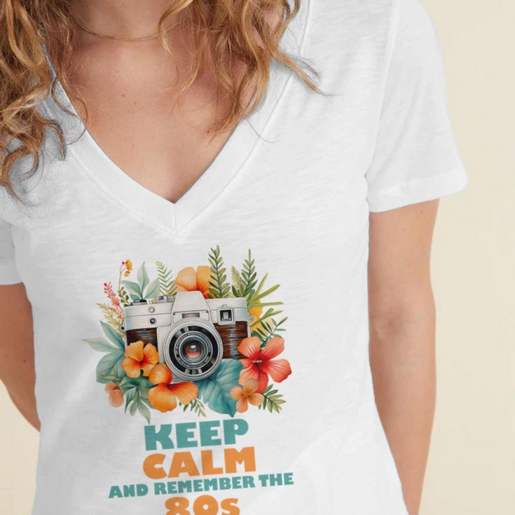 Keep Calm And Remember The 80s Retro Vintage Nostalgia Premium Women's Jersey Short Sleeve Deep V-Neck Tshirt