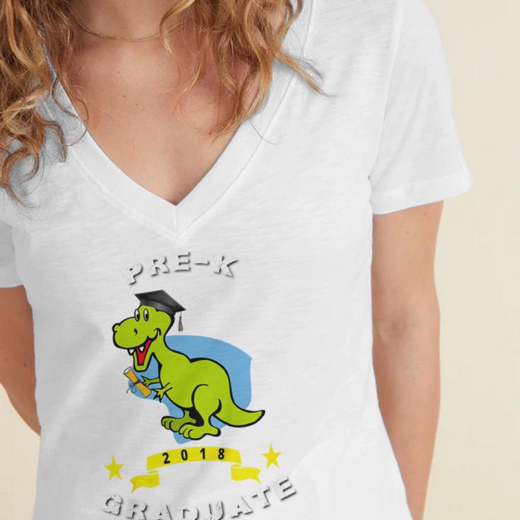 Kids Dinosaur Pre-K Graduation TShirt Kids Preschool Graduation Women's Jersey Short Sleeve Deep V-Neck Tshirt