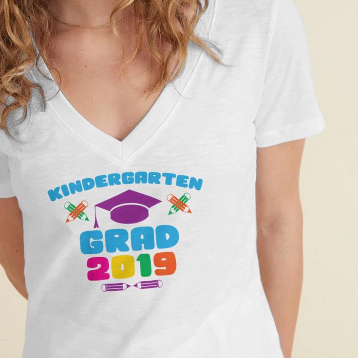 Kids Kindergarten Grad 2019 Graduation T-Shirt Women's Jersey Short Sleeve Deep V-Neck Tshirt