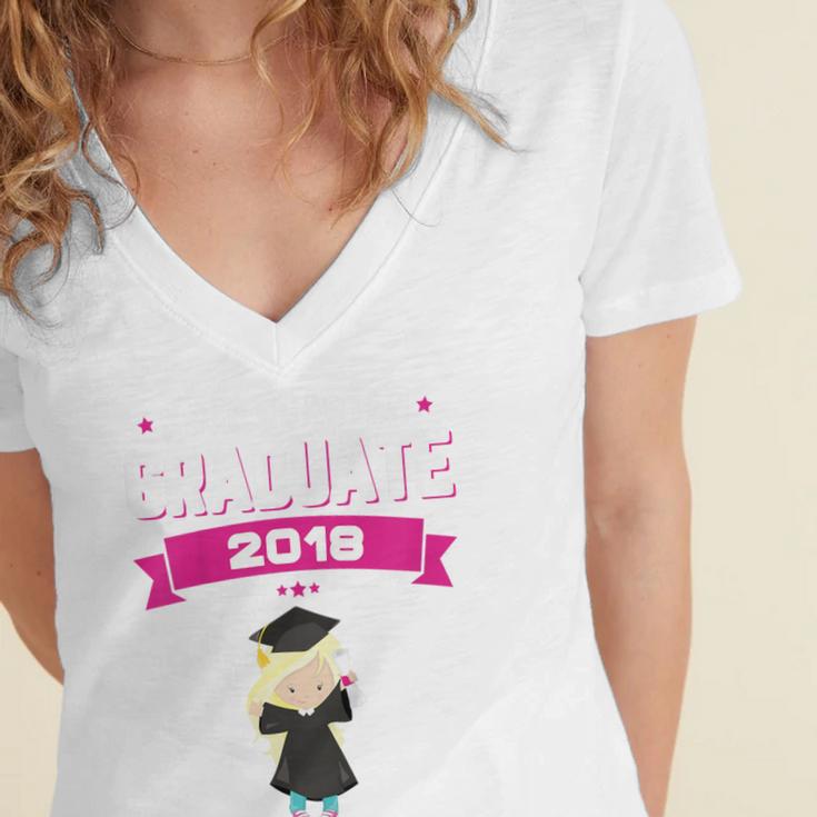 Kids Kindergarten Graduate 2018 Graduation Girls Women's Jersey Short Sleeve Deep V-Neck Tshirt