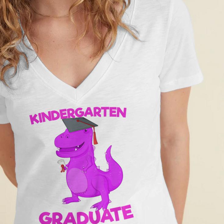 Kids Kindergarten Graduation Idea For Girls Dinosaur Women's Jersey Short Sleeve Deep V-Neck Tshirt