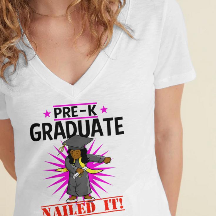 Kids Pre K Graduation Flossing Girl Nailed It Graduate Girls Women's Jersey Short Sleeve Deep V-Neck Tshirt