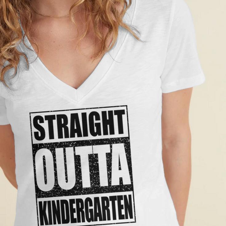 Kids Straight Outta Kindergarten Shirt Boy Girl Graduation Women's Jersey Short Sleeve Deep V-Neck Tshirt