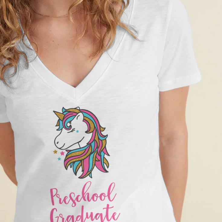 Kids Unicorn Preschool Graduation Women's Jersey Short Sleeve Deep V-Neck Tshirt