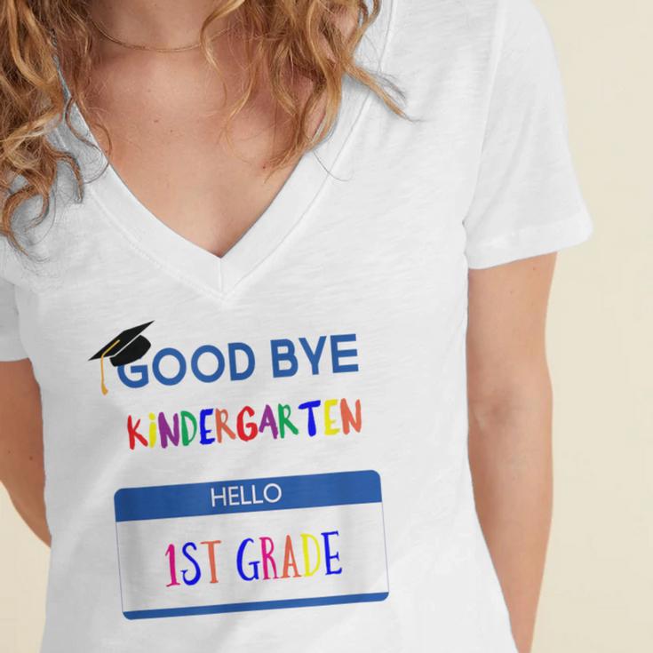 Kindergarten To 1st Grade GraduationShirt Women's Jersey Short Sleeve Deep V-Neck Tshirt