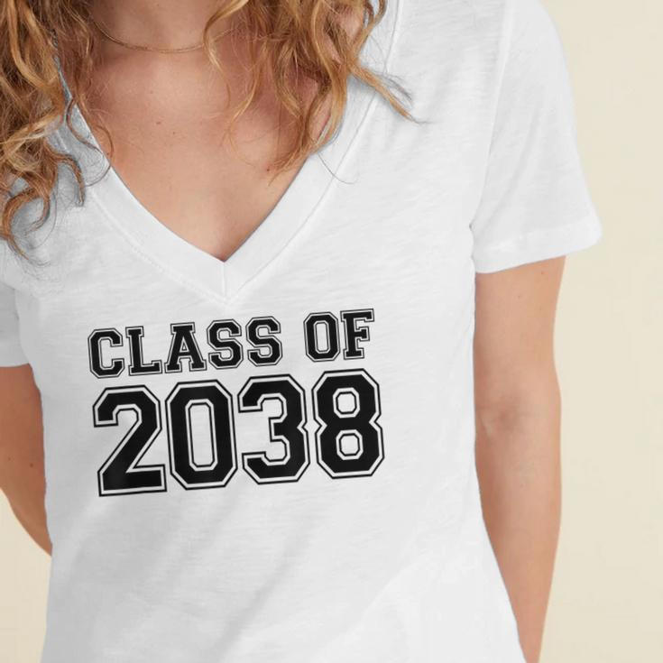 Kindergarten Class Of 2038 First Day School Graduation Women's Jersey Short Sleeve Deep V-Neck Tshirt
