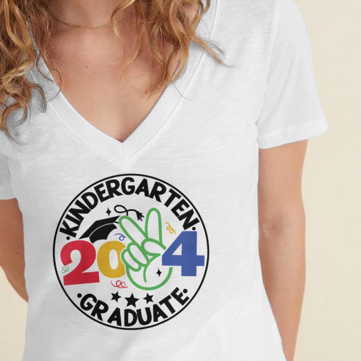 Kindergarten Graduation 2024 Graduate Last Day Of School Women's Jersey Short Sleeve Deep V-Neck Tshirt