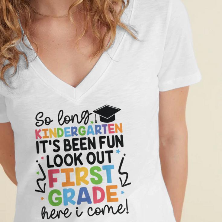 Kindergarten Graduation Graduate 1st Grade Here I Come Kids Women's Jersey Short Sleeve Deep V-Neck Tshirt