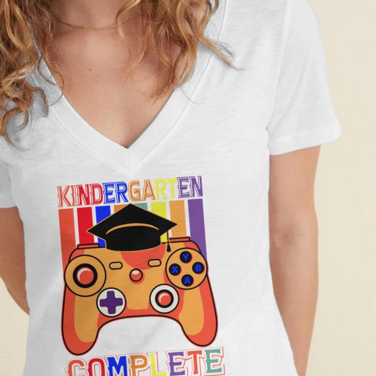 Kindergarten Graduation Level Complete Gamer Graduation Kids Women's Jersey Short Sleeve Deep V-Neck Tshirt