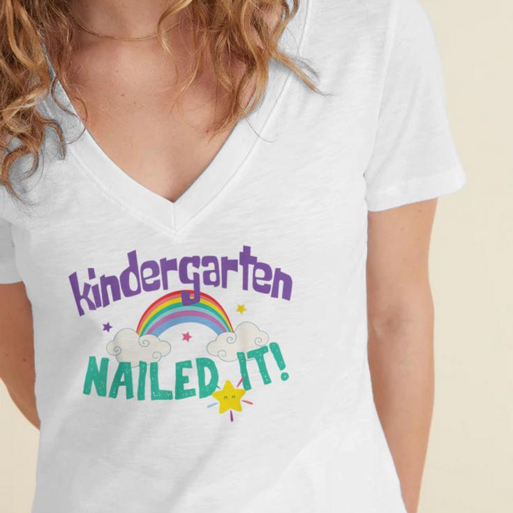 Kindergarten Graduation Nailed It Kids 2021 Women's Jersey Short Sleeve Deep V-Neck Tshirt