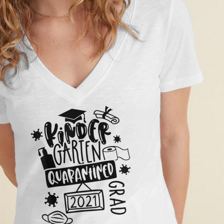 Kindergarten Graduation Quarantine Kindergarten Graduate Women's Jersey Short Sleeve Deep V-Neck Tshirt