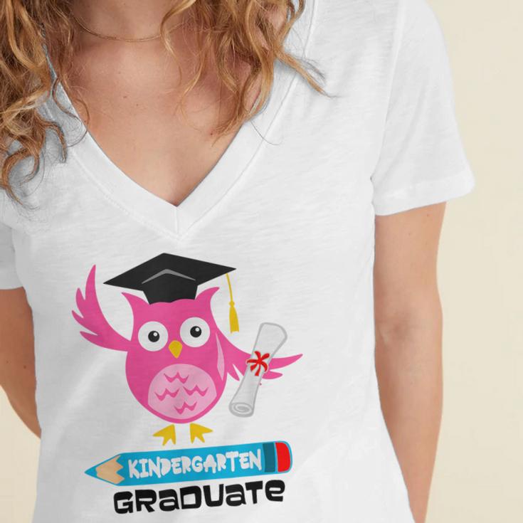 Kindergarten Graduation Tee Shirt Pink Owl T-Shir Women's Jersey Short Sleeve Deep V-Neck Tshirt