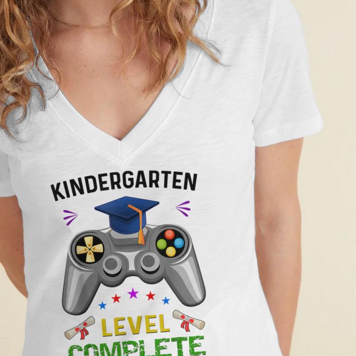 Kindergarten Level Complete Graduation Class 2023 Gamer Kids Women's Jersey Short Sleeve Deep V-Neck Tshirt