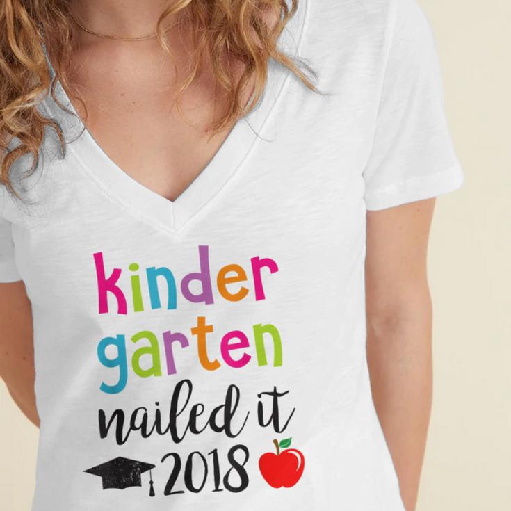 Kindergarten Nailed It 2018 Class Graduation T-Shirt Women's Jersey Short Sleeve Deep V-Neck Tshirt