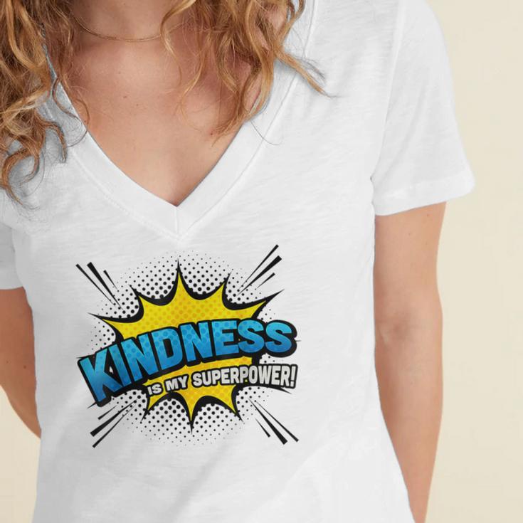 Kindness Is My Superpower Retro Comic Book T-Shirt Women's Jersey Short Sleeve Deep V-Neck Tshirt