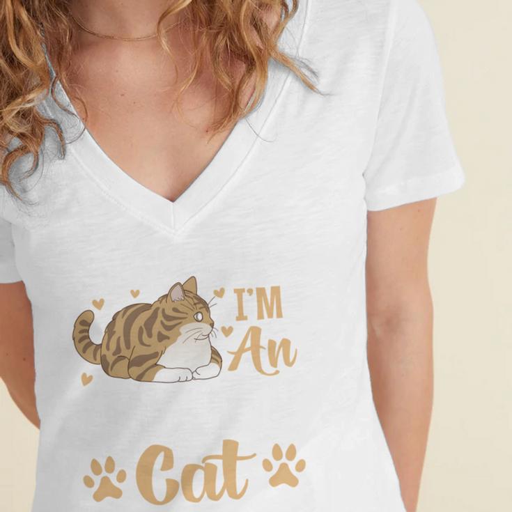 Kitty Pet Lover Introvert Person Cats Show Family Member Women's Jersey Short Sleeve Deep V-Neck Tshirt