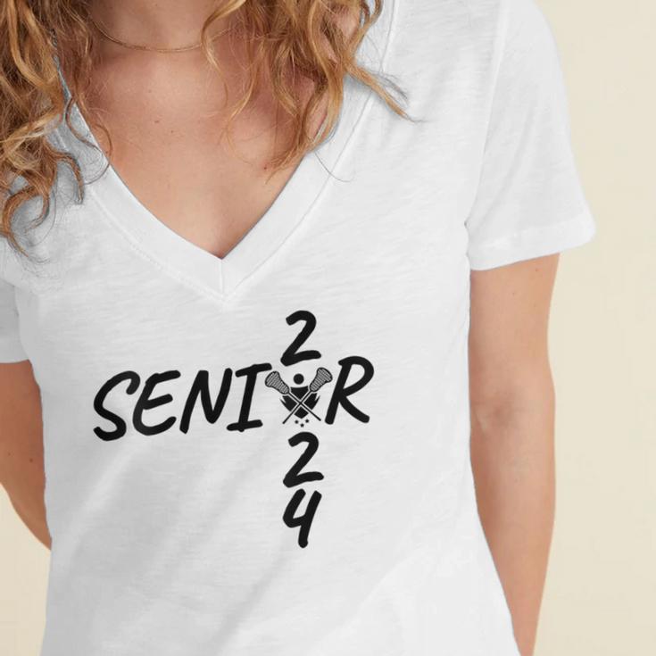 Lacrosse Senior 2024 Sticks And Ball Graduation Women's Jersey Short Sleeve Deep V-Neck Tshirt