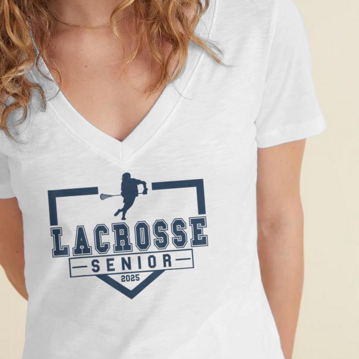 Lacrosse Senior Night Lacrosse Senior 2025 Graduation 33 Women's Jersey Short Sleeve Deep V-Neck Tshirt