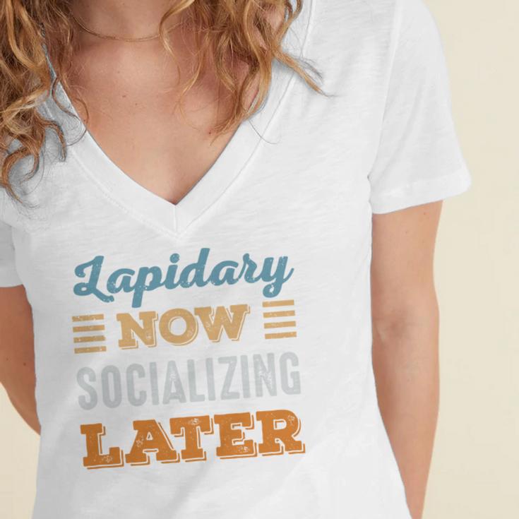 Lapidary Now Minimal Socializing Introvert Vintage Women's Jersey Short Sleeve Deep V-Neck Tshirt Lapidary Now Minimal Socializing Introvert Vintage Women's Jersey Short Sleeve Deep V-Neck Tshirt