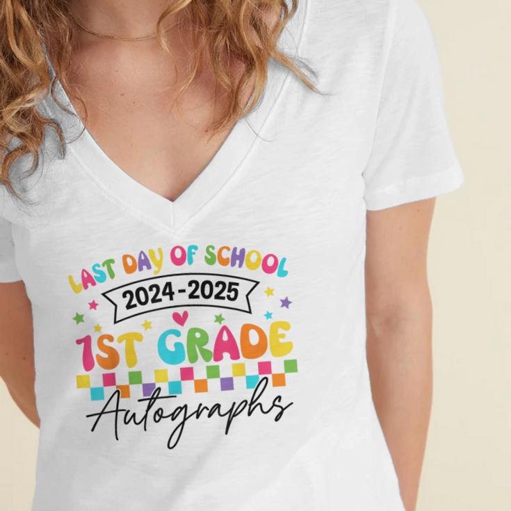 Last Day Of School Autograph 1st Grade Graduation Boys Girls Women's Jersey Short Sleeve Deep V-Neck Tshirt