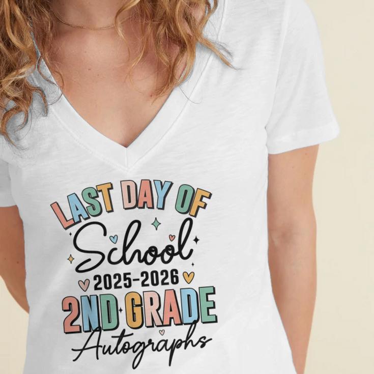 Last Day Of School Autograph 2nd Grade Graduation Boys Girls Women's Jersey Short Sleeve Deep V-Neck Tshirt