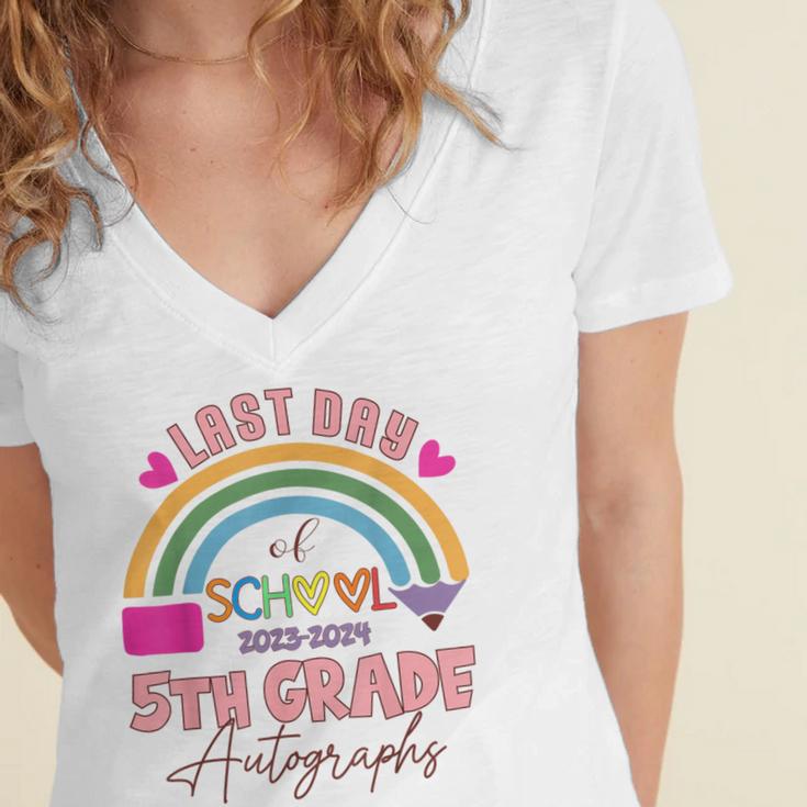 Last Day Of School Autograph 5th Grade Graduation Boys Girls Women's Jersey Short Sleeve Deep V-Neck Tshirt