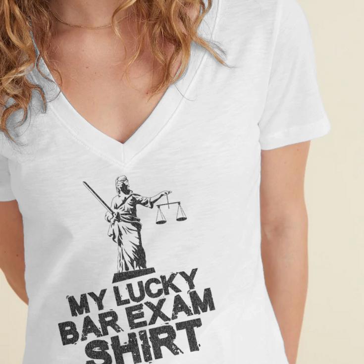 Law School Graduation My Lucky Bar Exam Shirt Lawyer Women's Jersey Short Sleeve Deep V-Neck Tshirt