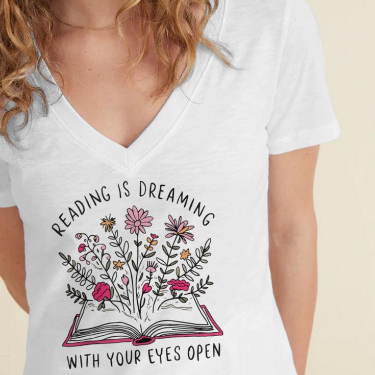 Librarian Cute Bookish It's A Good Day To Read A Book Lover Women's Jersey Short Sleeve Deep V-Neck Tshirt