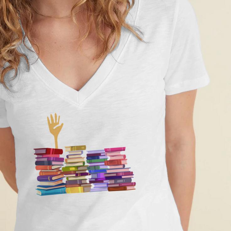 Librarian I'm Okay Book Reader Library Book Women's Jersey Short Sleeve Deep V-Neck Tshirt