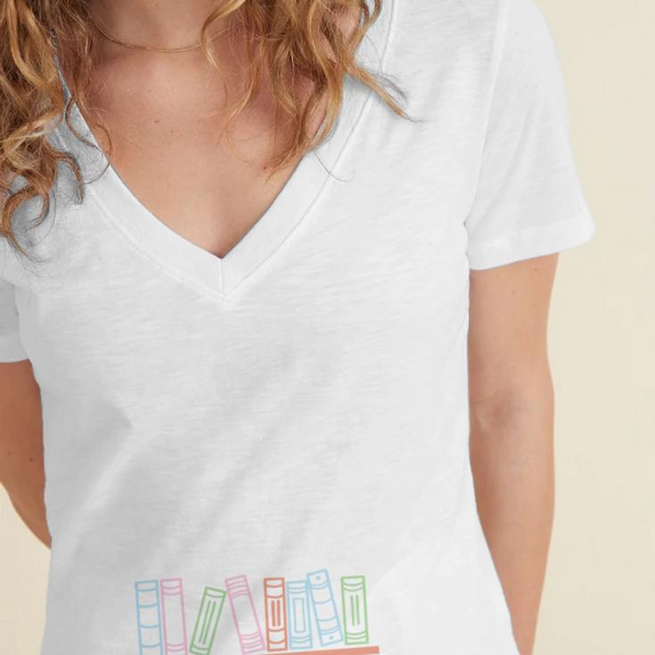 Librarian Library Books Reading Reader Women's Jersey Short Sleeve Deep V-Neck Tshirt