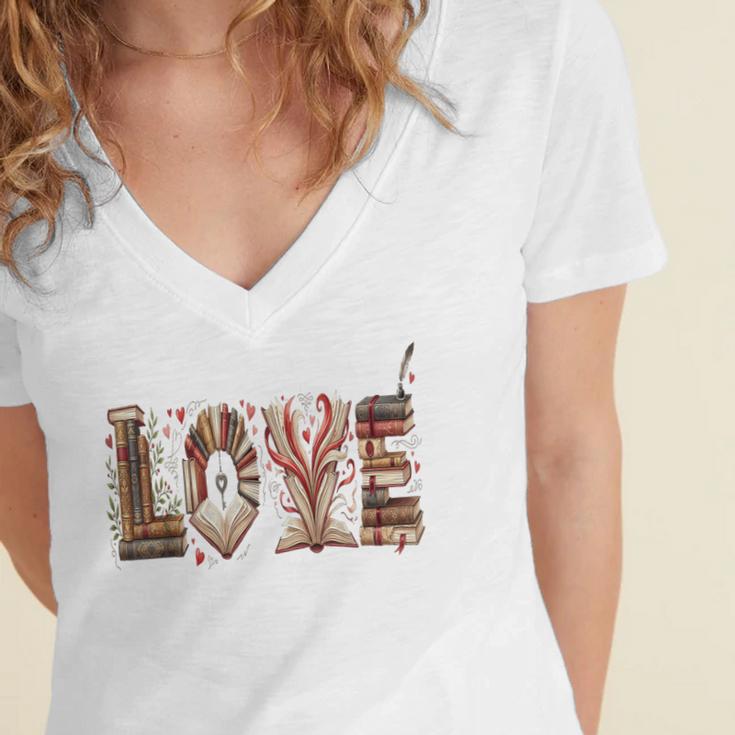 Librarian Reader Books Valentine Teacher Valentines Teach Women's Jersey Short Sleeve Deep V-Neck Tshirt Librarian Reader Books Valentine Teacher Valentines Teach Women's Jersey Short Sleeve Deep V-Neck Tshirt