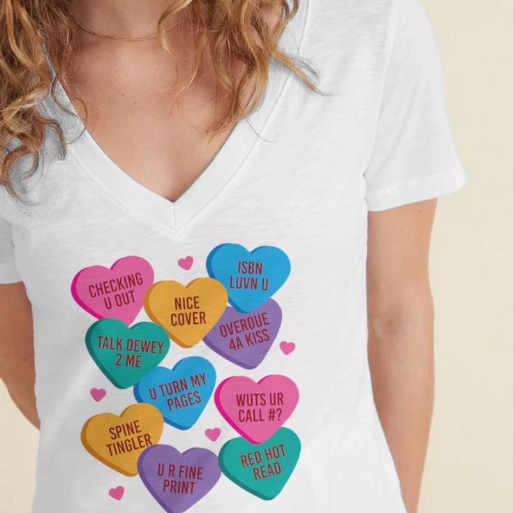 Librarian Shirt Valentines Book Worm Reading Tshirt Premium Tri-Blend Women's Jersey Short Sleeve Deep V-Neck Tshirt