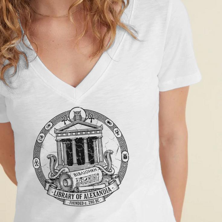 Library Of Alexandria Ancient Book Lover Librarian Books Women's Jersey Short Sleeve Deep V-Neck Tshirt