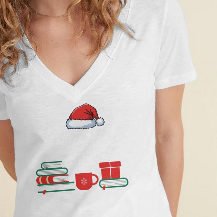 Library Crew Book Lovers Librarian Xmas Holiday Christmas Women's Jersey Short Sleeve Deep V-Neck Tshirt