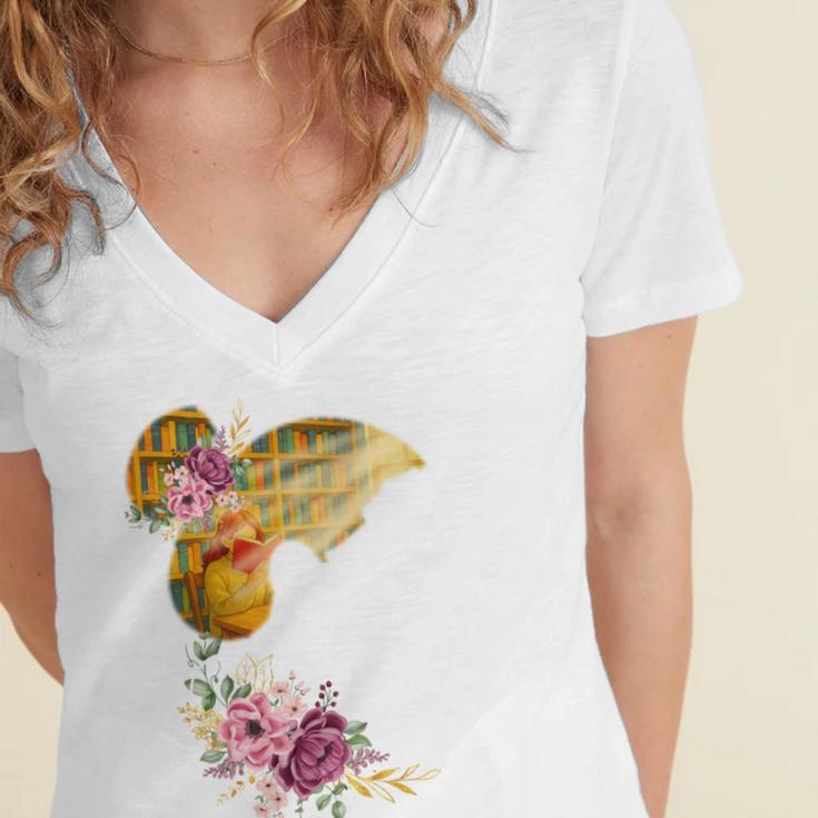 And Into The Library She Goes Book Lover Reading Bookworm Women's Jersey Short Sleeve Deep V-Neck Tshirt