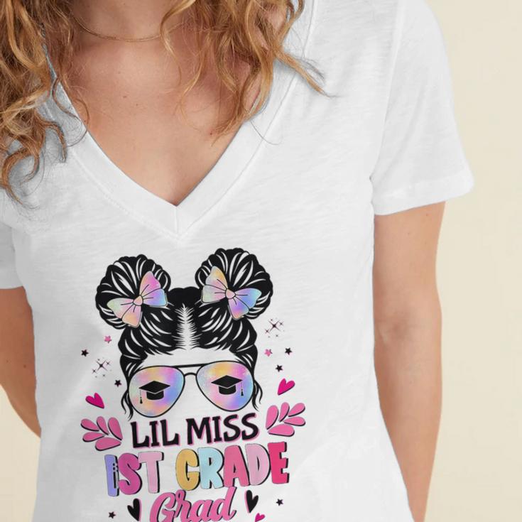 Lil Miss 1st Grade Grad Graduation Last Day Of 1st Grade Women's Jersey Short Sleeve Deep V-Neck Tshirt