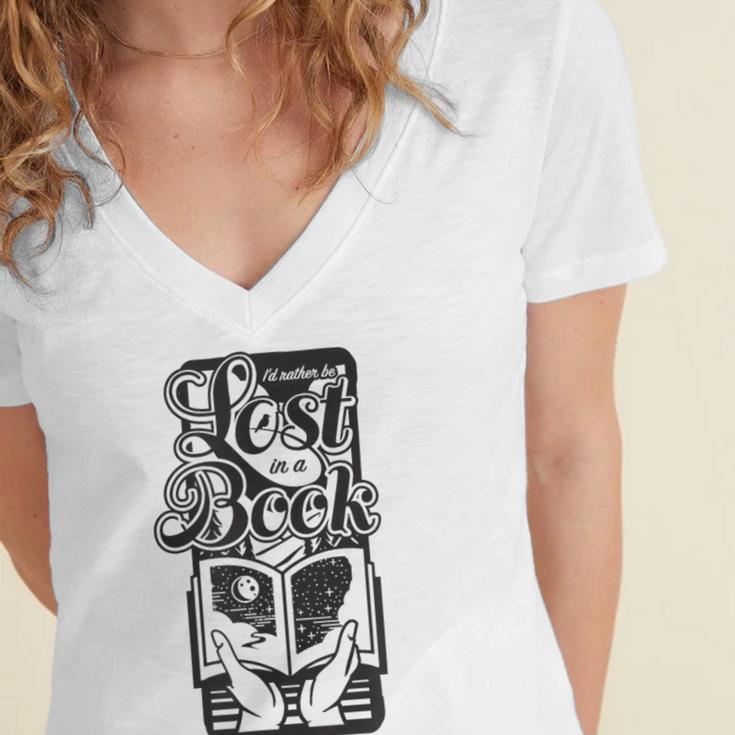 Lost In a Book Women's Jersey Short Sleeve Deep V-Neck Tshirt