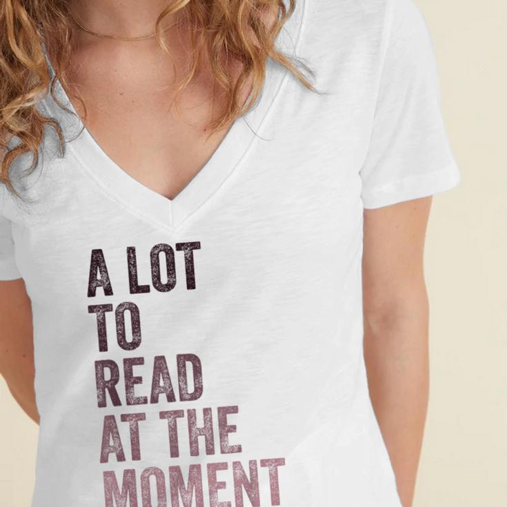 A Lot To Read At The Moment Book Reader Retro Reading Women's Jersey Short Sleeve Deep V-Neck Tshirt
