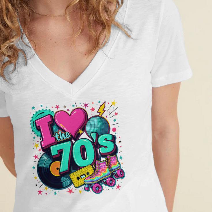 I Love The 70s Retro Cassette Roller Vinyl Disco Nostalgia Premium Tri-Blend Women's Jersey Short Sleeve Deep V-Neck Tshirt I Love The 70s Retro Cassette Roller Vinyl Disco Nostalgia Premium Tri-Blend Women's Jersey Short Sleeve Deep V-Neck Tshirt