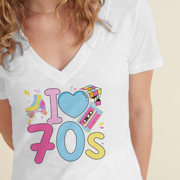 I Love 70's Retro Style Nostalgia Vibe 1970's Party Premium Tri-Blend Women's Jersey Short Sleeve Deep V-Neck Tshirt