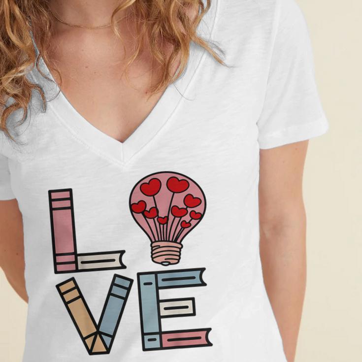 Love Books Reading Women's Jersey Short Sleeve Deep V-Neck Tshirt