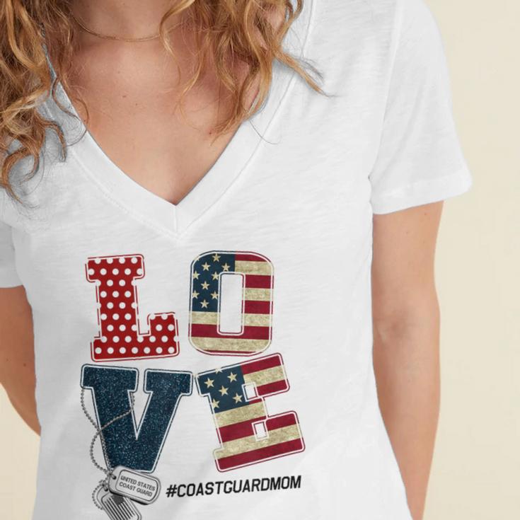 Love Coast Guard Mom Proud Coast Guard Graduation Mom Women's Jersey Short Sleeve Deep V-Neck Tshirt