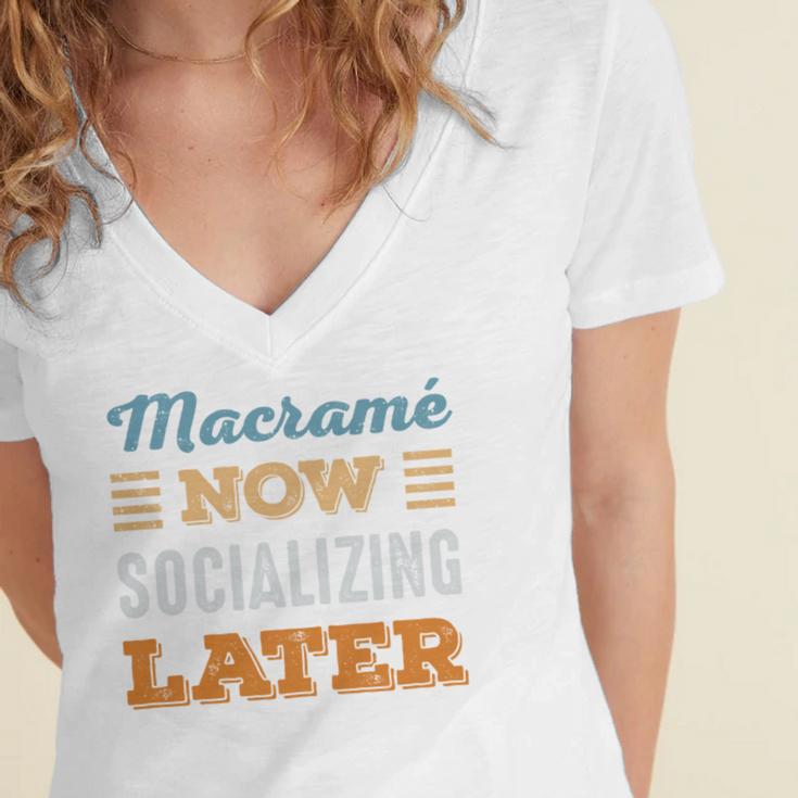 Macramé Now Minimal Socializing Introvert Vintage Women's Jersey Short Sleeve Deep V-Neck Tshirt Macramé Now Minimal Socializing Introvert Vintage Women's Jersey Short Sleeve Deep V-Neck Tshirt