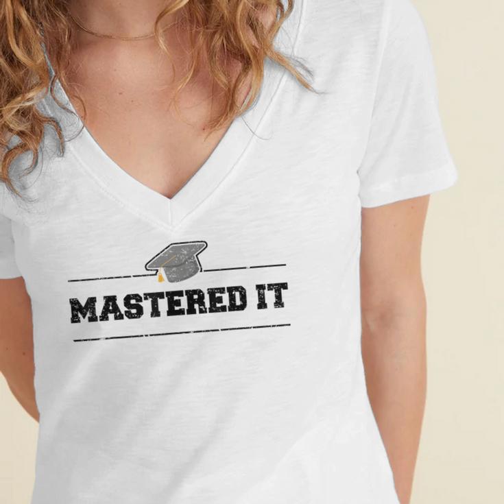 Masters Degree Graduation For Graduates Him Her Grads Women's Jersey Short Sleeve Deep V-Neck Tshirt