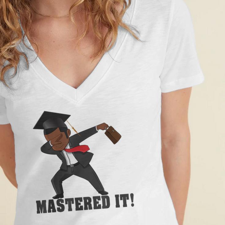 Masters Graduation Mastered It Dabbing Man Tee Women's Jersey Short Sleeve Deep V-Neck Tshirt
