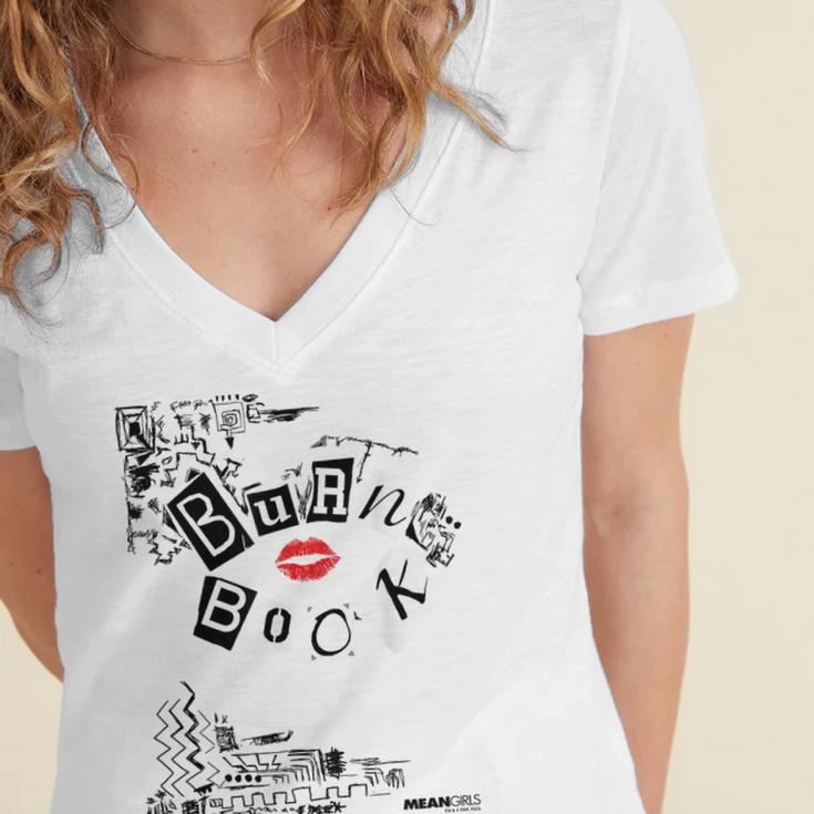 Mean Girls Burn Book Cover Art Women's Jersey Short Sleeve Deep V-Neck Tshirt Mean Girls Burn Book Cover Art Women's Jersey Short Sleeve Deep V-Neck Tshirt