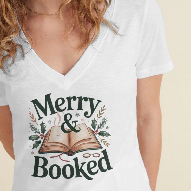 Merry And Booked Holiday Reading Winter Book Lover Premium Tri-Blend Women's Jersey Short Sleeve Deep V-Neck Tshirt Merry And Booked Holiday Reading Winter Book Lover Premium Tri-Blend Women's Jersey Short Sleeve Deep V-Neck Tshirt