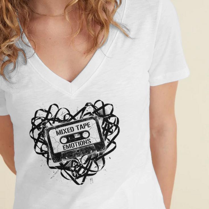 Mixed Tape Emotions Music Lover Nostalgia Quote Premium Tri-Blend Women's Jersey Short Sleeve Deep V-Neck Tshirt